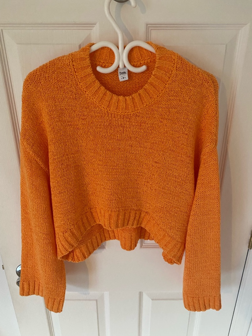 Simons Bright Orange Cropped Crewneck Sweater